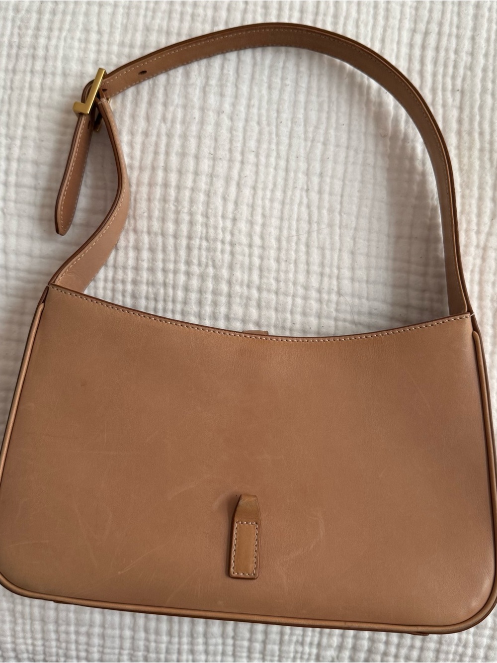Saint Laurent Tan Leather Shoulder Bag with Gold YSL Hardware - Picture 9 of 10